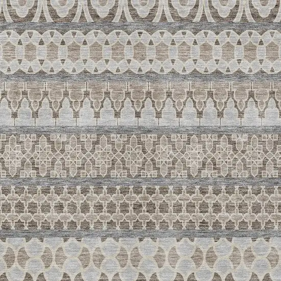 Taupe Beige And Gray Quatrefoil Washable Indoor Outdoor Area Rug Photo 5