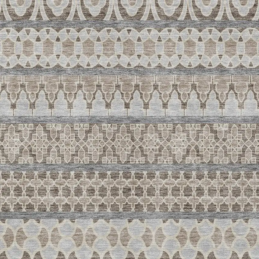 Taupe Beige And Gray Quatrefoil Washable Indoor Outdoor Area Rug Photo 5