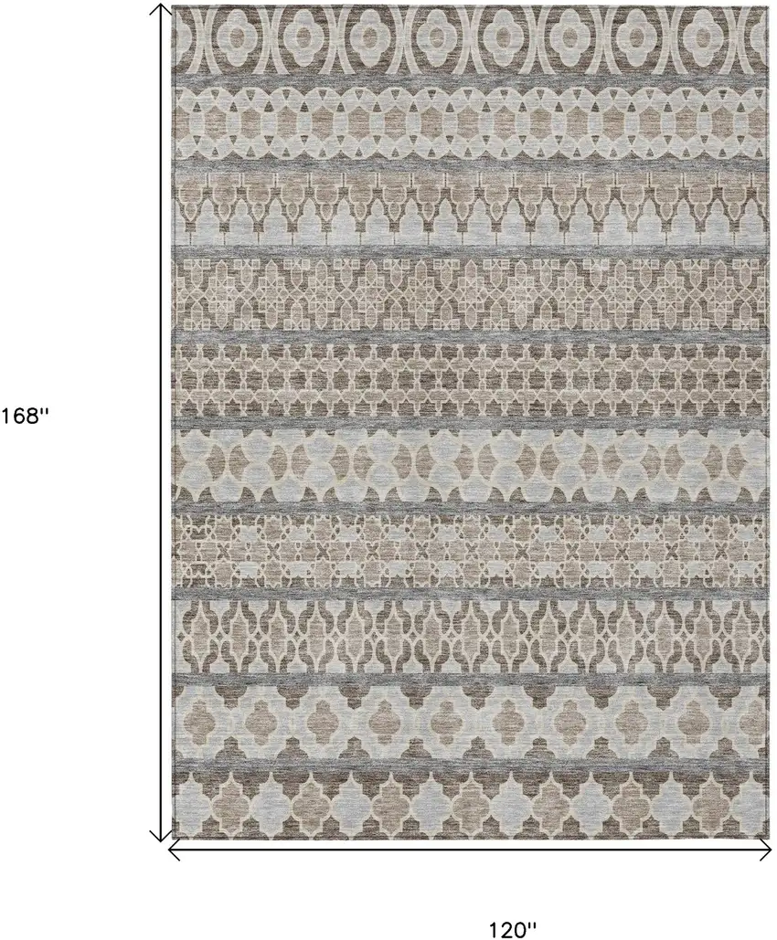 Taupe Beige And Gray Quatrefoil Washable Indoor Outdoor Area Rug Photo 8