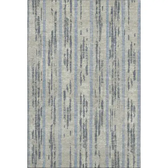 Taupe Beige And Gray Striped Washable Area Rug With UV Protection Photo 6