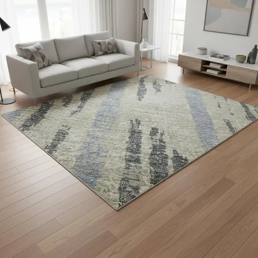 Taupe Beige And Gray Striped Washable Area Rug With UV Protection Photo 2