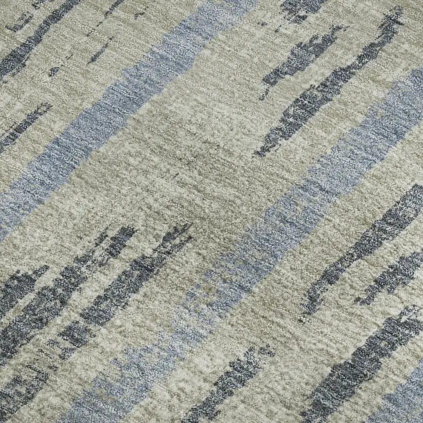 Taupe Beige And Gray Striped Washable Area Rug With UV Protection Photo 3