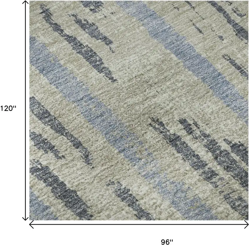 Taupe Beige And Gray Striped Washable Area Rug With UV Protection Photo 9