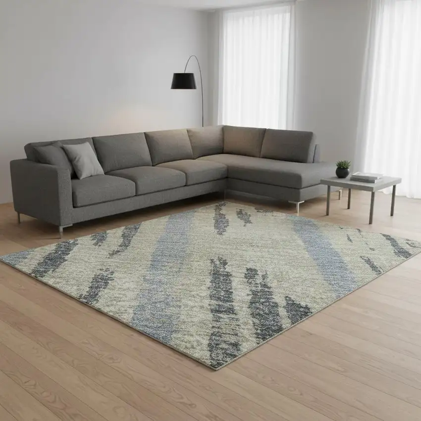 Taupe Beige And Gray Striped Washable Area Rug With UV Protection Photo 2