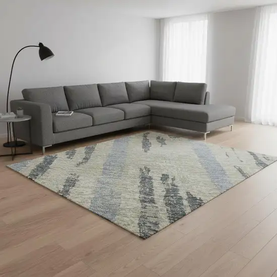 Taupe Beige And Gray Striped Washable Area Rug With UV Protection Photo 2