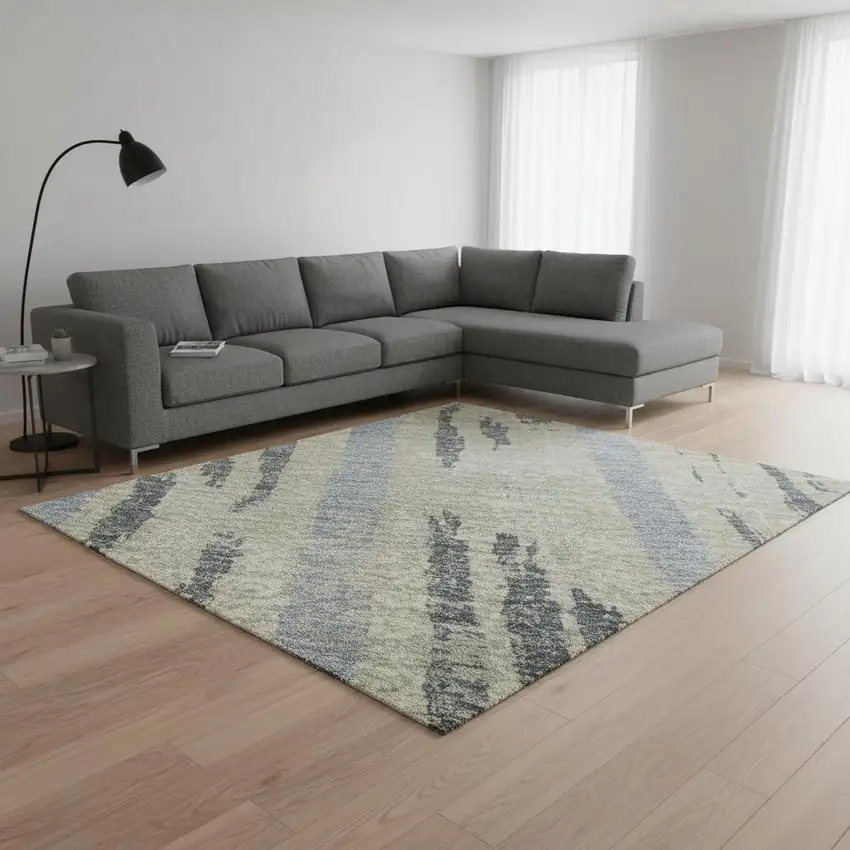 Taupe Beige And Gray Striped Washable Area Rug With UV Protection Photo 2