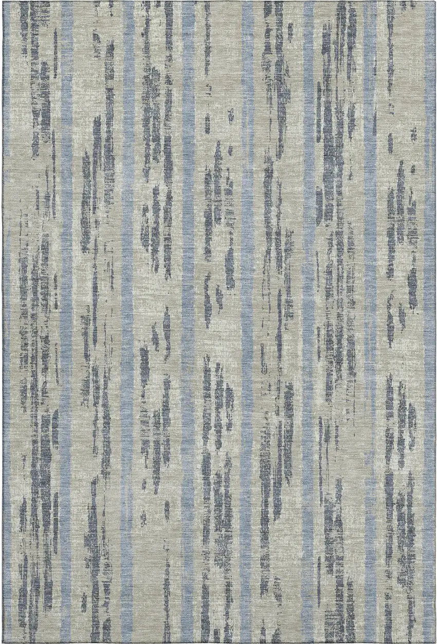 Taupe Beige And Gray Striped Washable Area Rug With UV Protection Photo 5