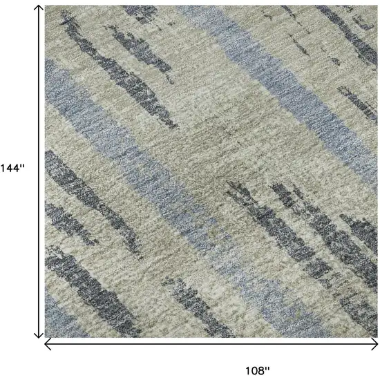 Taupe Beige And Gray Striped Washable Area Rug With UV Protection Photo 9