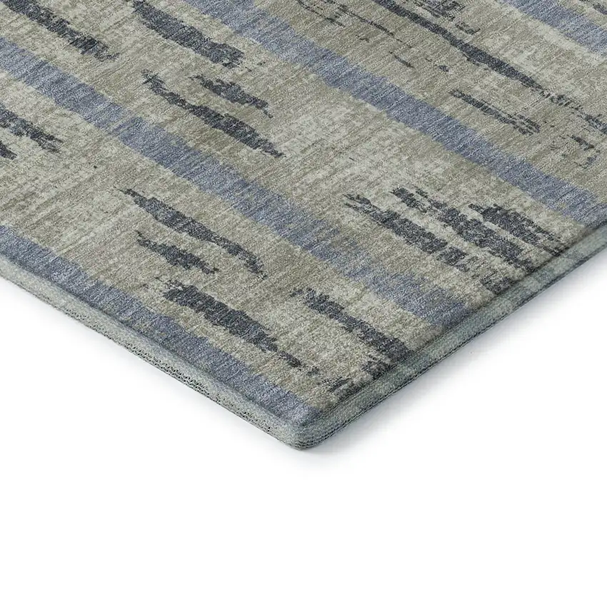 Taupe Beige And Gray Striped Washable Area Rug With UV Protection Photo 7