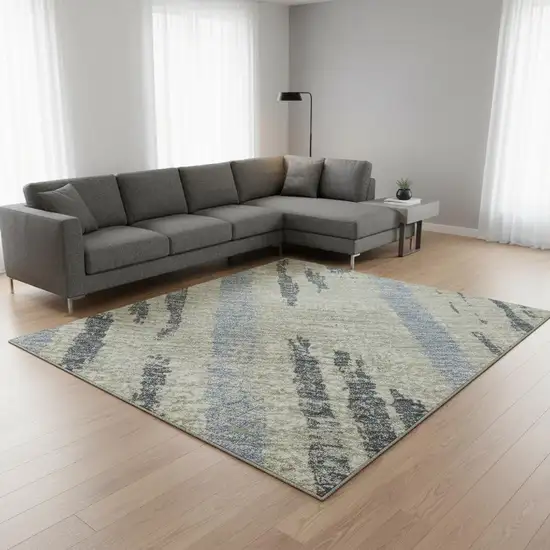 Taupe Beige And Gray Striped Washable Area Rug With UV Protection Photo 2