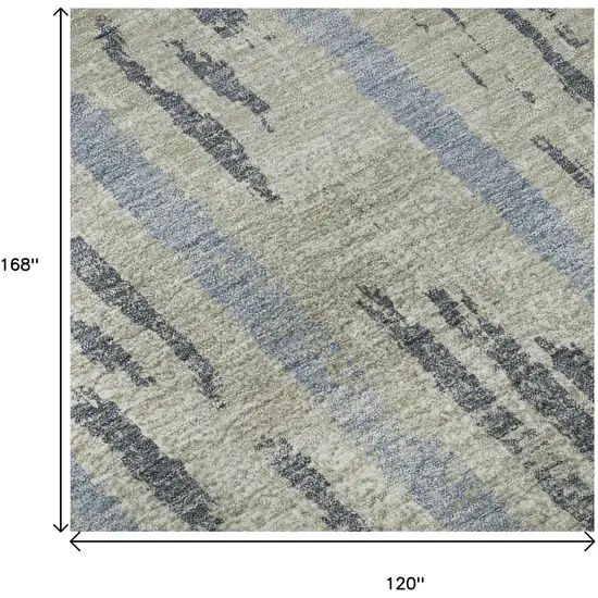 Taupe Beige And Gray Striped Washable Area Rug With UV Protection Photo 9