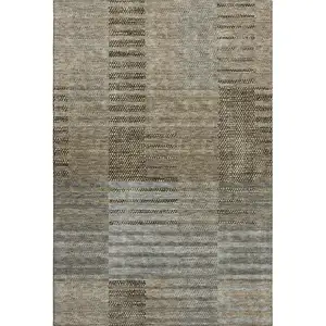 Photo of Taupe Beige And Gray Striped Washable Area Rug With UV Protection