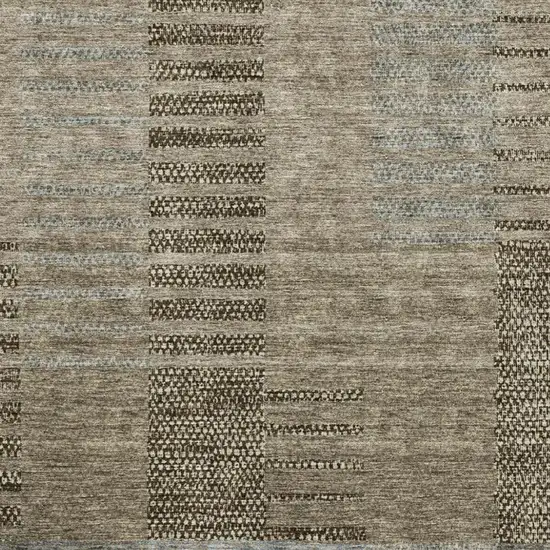 Taupe Beige And Gray Striped Washable Area Rug With UV Protection Photo 7