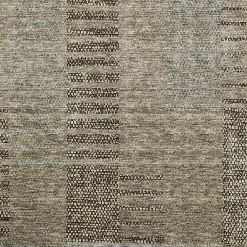 Taupe Beige And Gray Striped Washable Area Rug With UV Protection Photo 7