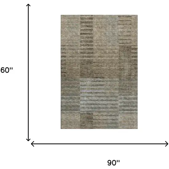 Taupe Beige And Gray Striped Washable Area Rug With UV Protection Photo 6