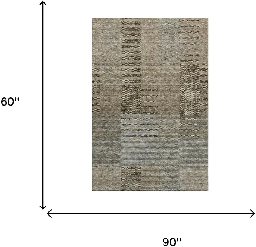 Taupe Beige And Gray Striped Washable Area Rug With UV Protection Photo 6