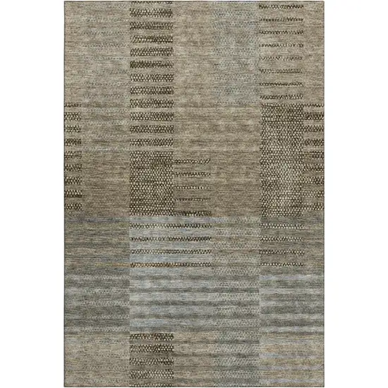 Taupe Beige And Gray Striped Washable Area Rug With UV Protection Photo 2