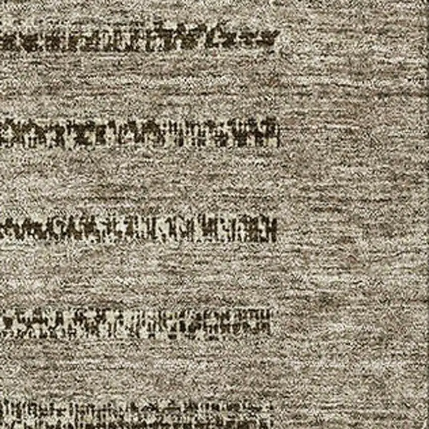 Taupe Beige And Gray Striped Washable Area Rug With UV Protection Photo 2