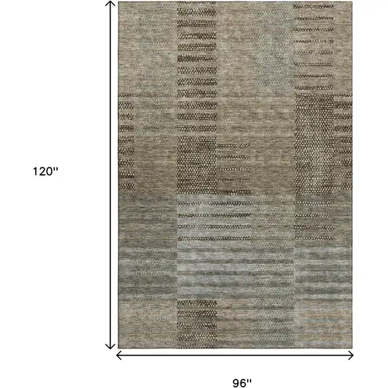 Taupe Beige And Gray Striped Washable Area Rug With UV Protection Photo 3