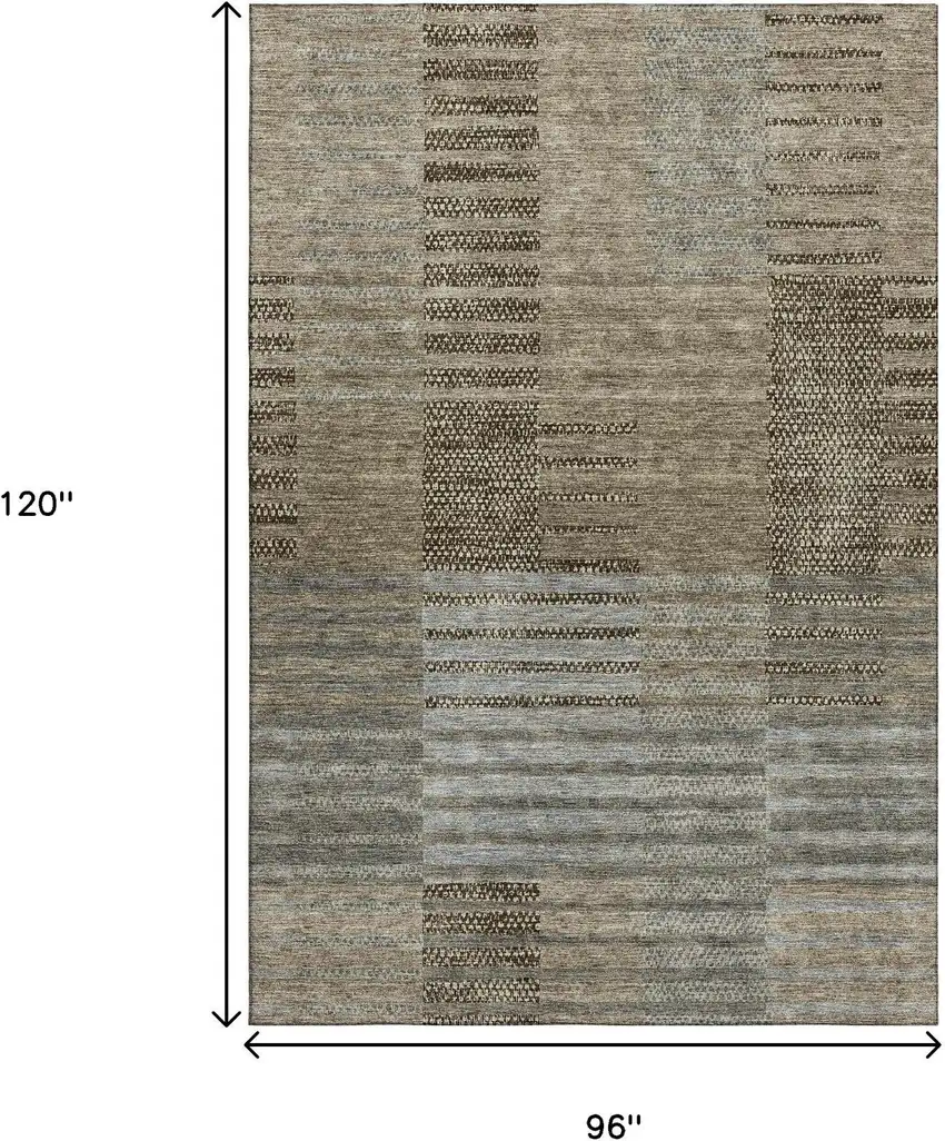Taupe Beige And Gray Striped Washable Area Rug With UV Protection Photo 3