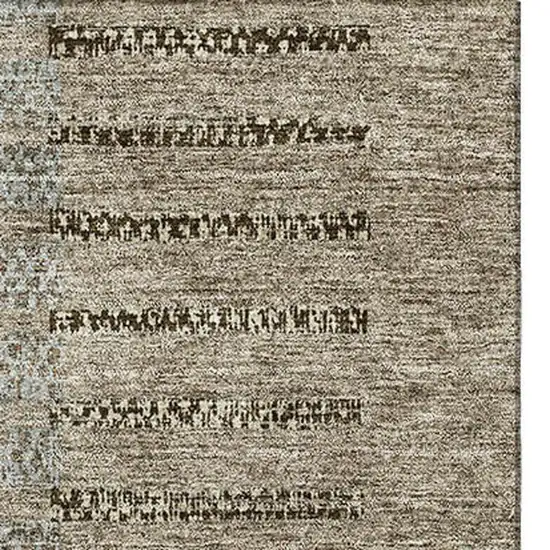 Taupe Beige And Gray Striped Washable Area Rug With UV Protection Photo 4