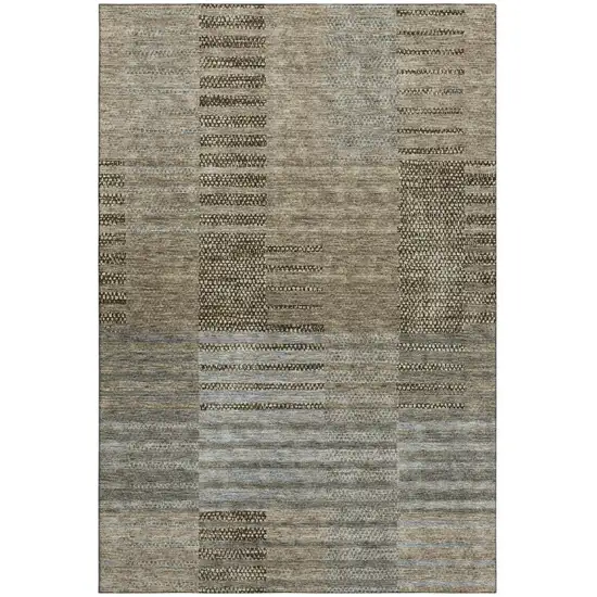 Taupe Beige And Gray Striped Washable Area Rug With UV Protection Photo 2