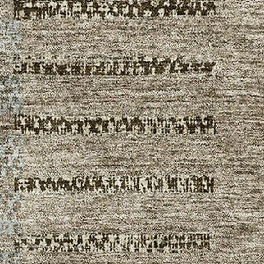 Taupe Beige And Gray Striped Washable Area Rug With UV Protection Photo 2