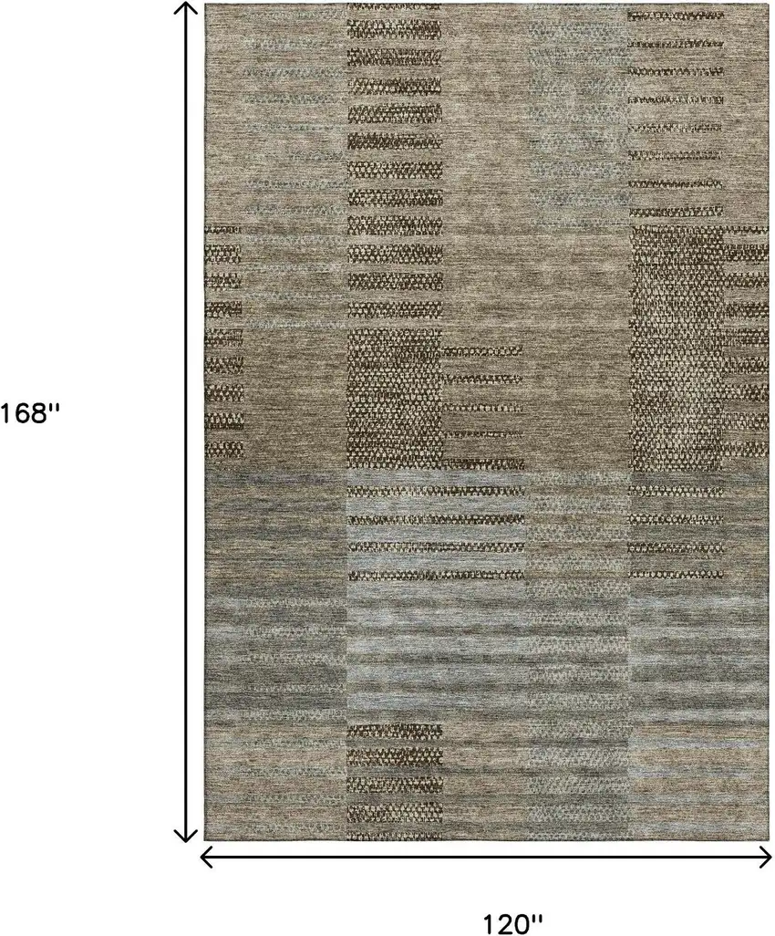 Taupe Beige And Gray Striped Washable Area Rug With UV Protection Photo 3