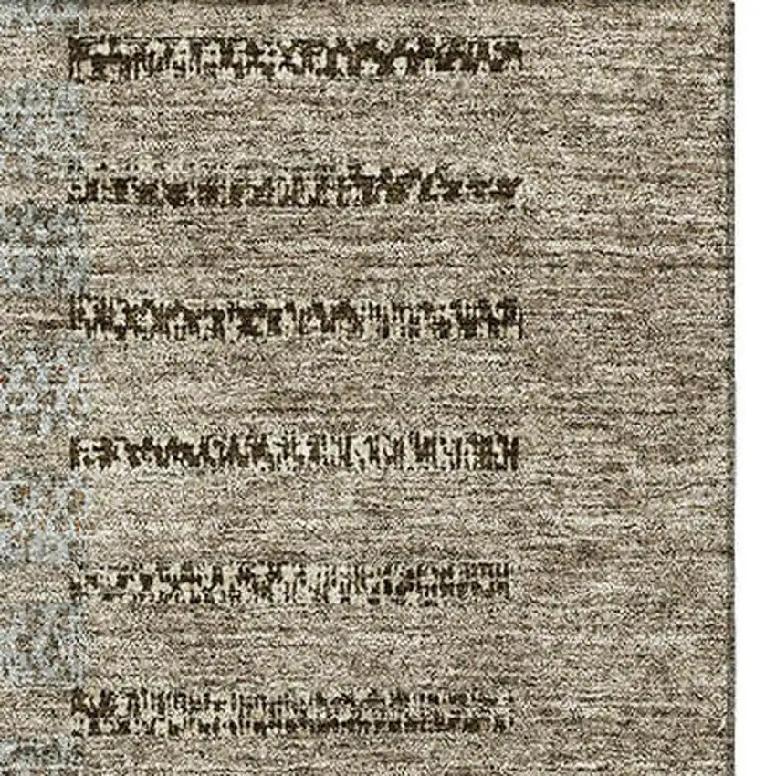 Taupe Beige And Gray Striped Washable Area Rug With UV Protection Photo 3