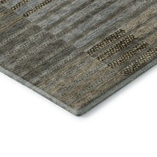 Taupe Beige And Gray Striped Washable Area Rug With UV Protection Photo 7