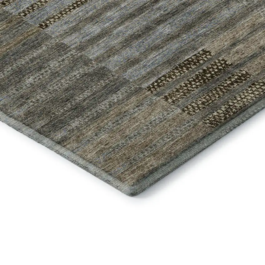 Taupe Beige And Gray Striped Washable Area Rug With UV Protection Photo 7