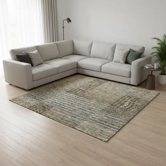 Taupe Beige And Gray Striped Washable Area Rug With UV Protection Photo 2