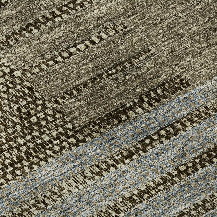 Taupe Beige And Gray Striped Washable Area Rug With UV Protection Photo 9