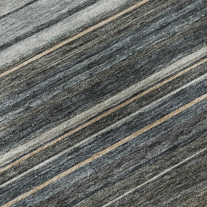 Taupe Beige And Gray Striped Washable Area Rug With UV Protection Photo 9