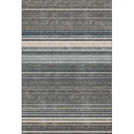 Taupe Beige And Gray Striped Washable Area Rug With UV Protection Photo 3