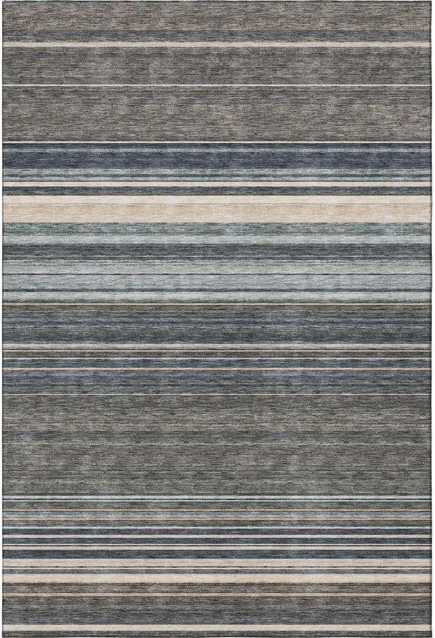 Taupe Beige And Gray Striped Washable Area Rug With UV Protection Photo 3