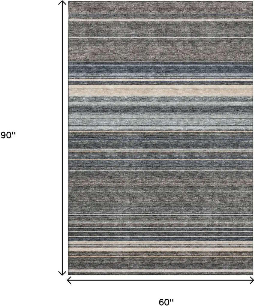 Taupe Beige And Gray Striped Washable Area Rug With UV Protection Photo 9
