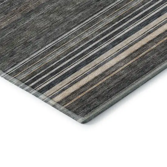 Taupe Beige And Gray Striped Washable Area Rug With UV Protection Photo 6