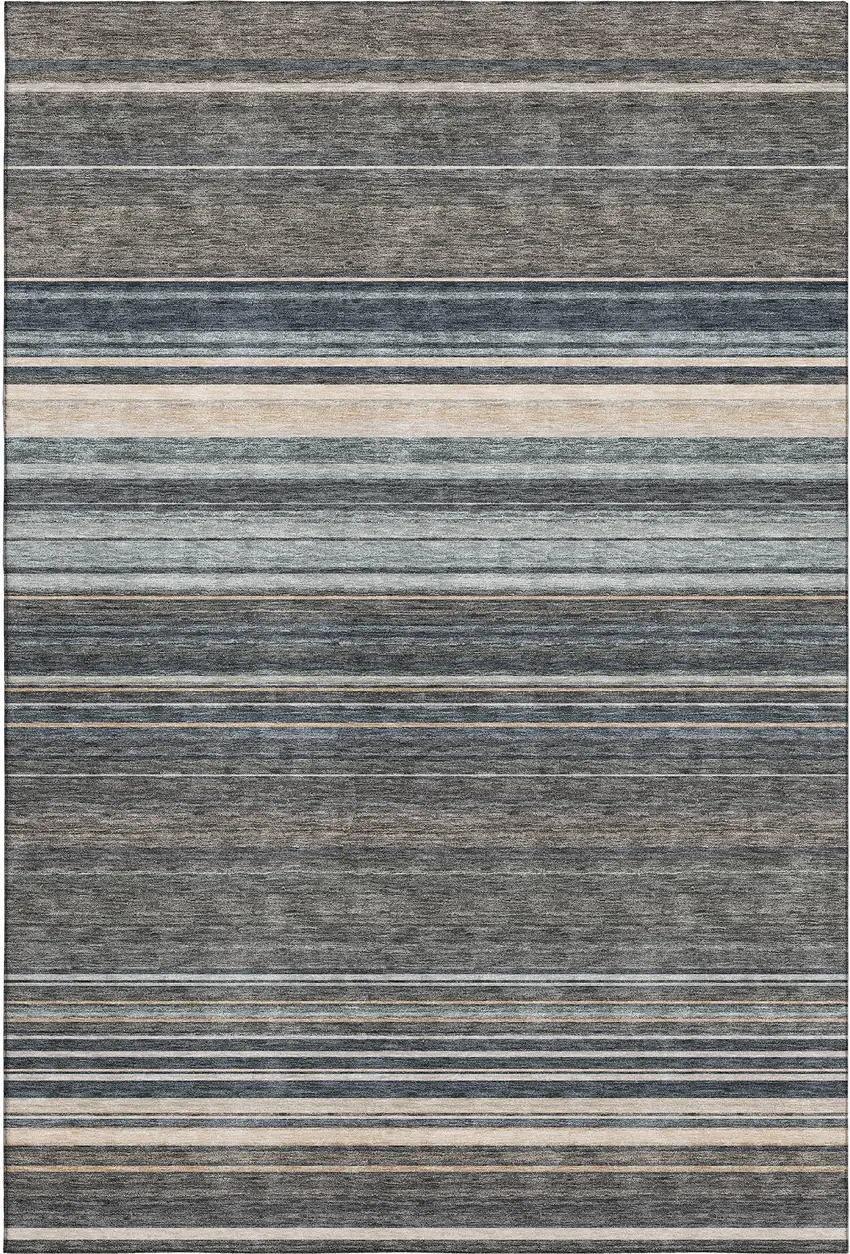 Taupe Beige And Gray Striped Washable Area Rug With UV Protection Photo 1