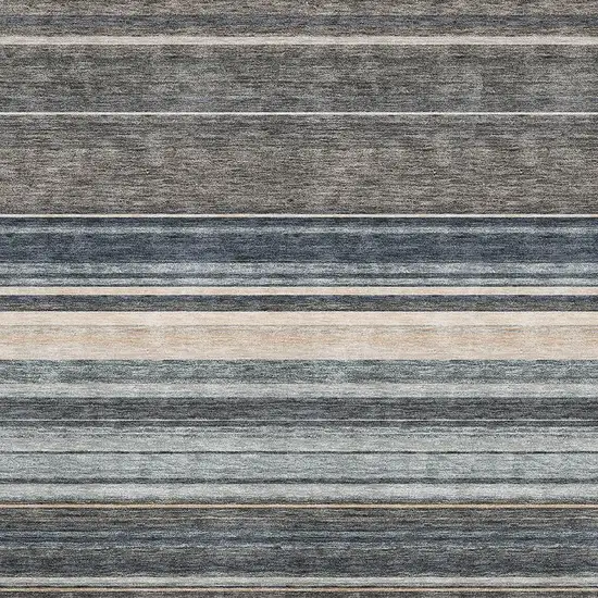 Taupe Beige And Gray Striped Washable Area Rug With UV Protection Photo 2