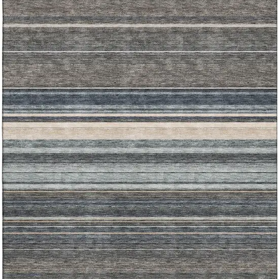 Taupe Beige And Gray Striped Washable Area Rug With UV Protection Photo 3