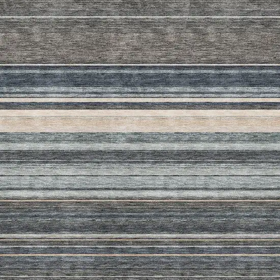 Taupe Beige And Gray Striped Washable Area Rug With UV Protection Photo 2