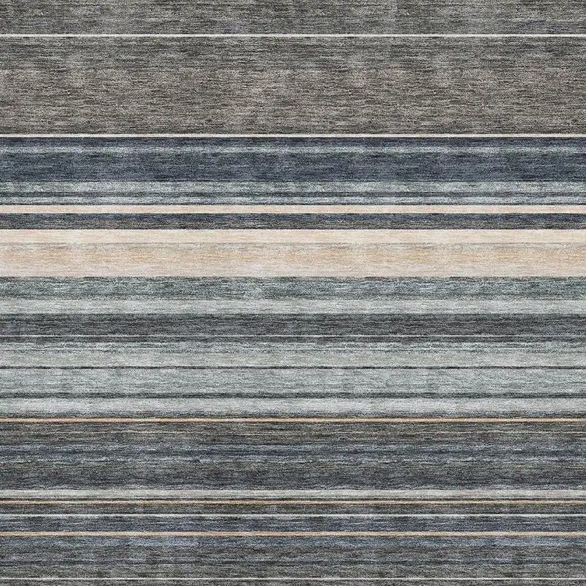 Taupe Beige And Gray Striped Washable Area Rug With UV Protection Photo 2