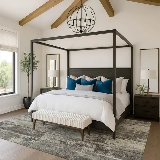 Taupe Beige And Gray Striped Washable Area Rug With UV Protection Photo 3