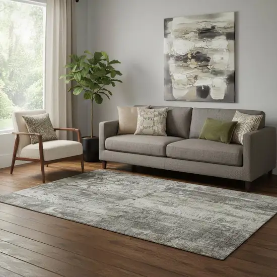 Taupe Beige And Gray Striped Washable Area Rug With UV Protection Photo 2