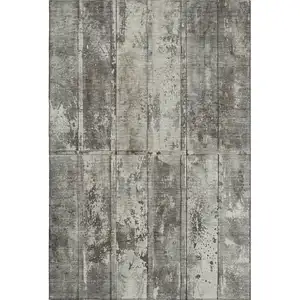 Photo of Taupe Beige And Gray Striped Washable Area Rug With UV Protection