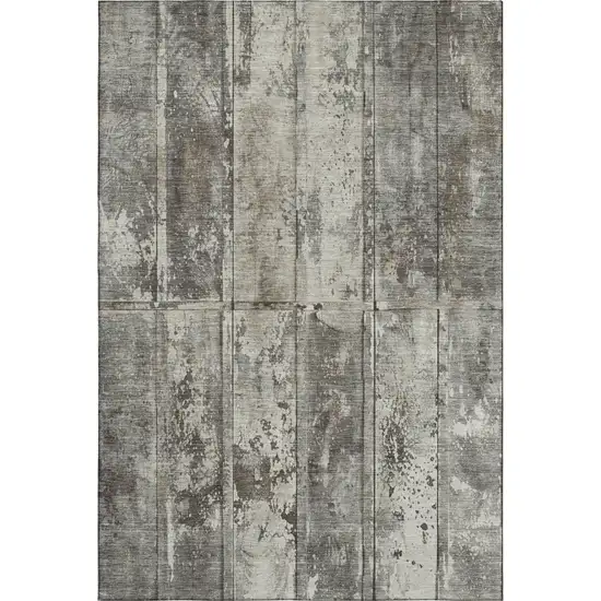 Taupe Beige And Gray Striped Washable Area Rug With UV Protection Photo 1