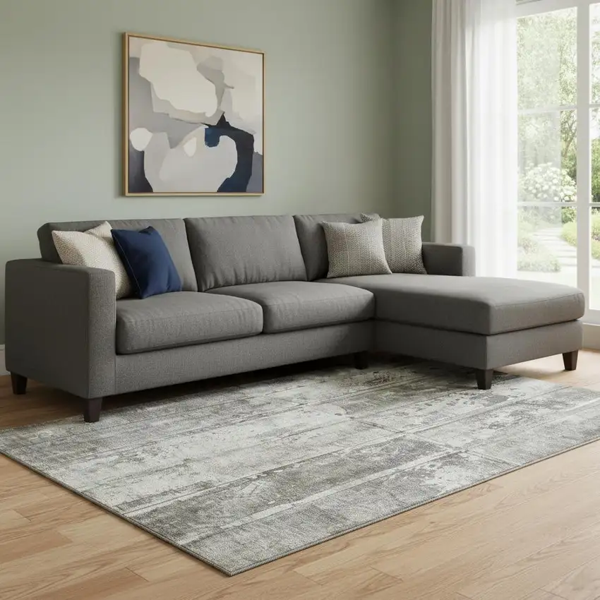 Taupe Beige And Gray Striped Washable Area Rug With UV Protection Photo 2