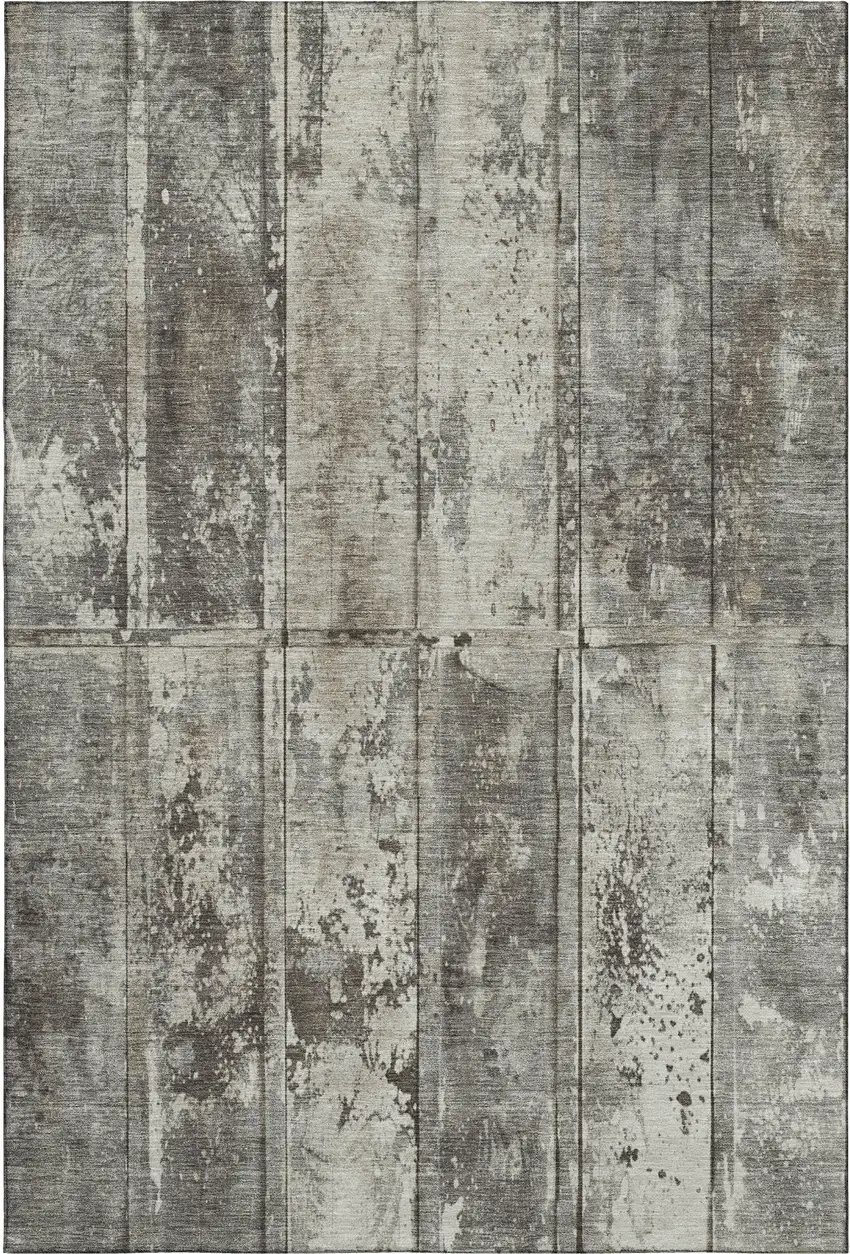 Taupe Beige And Gray Striped Washable Area Rug With UV Protection Photo 1