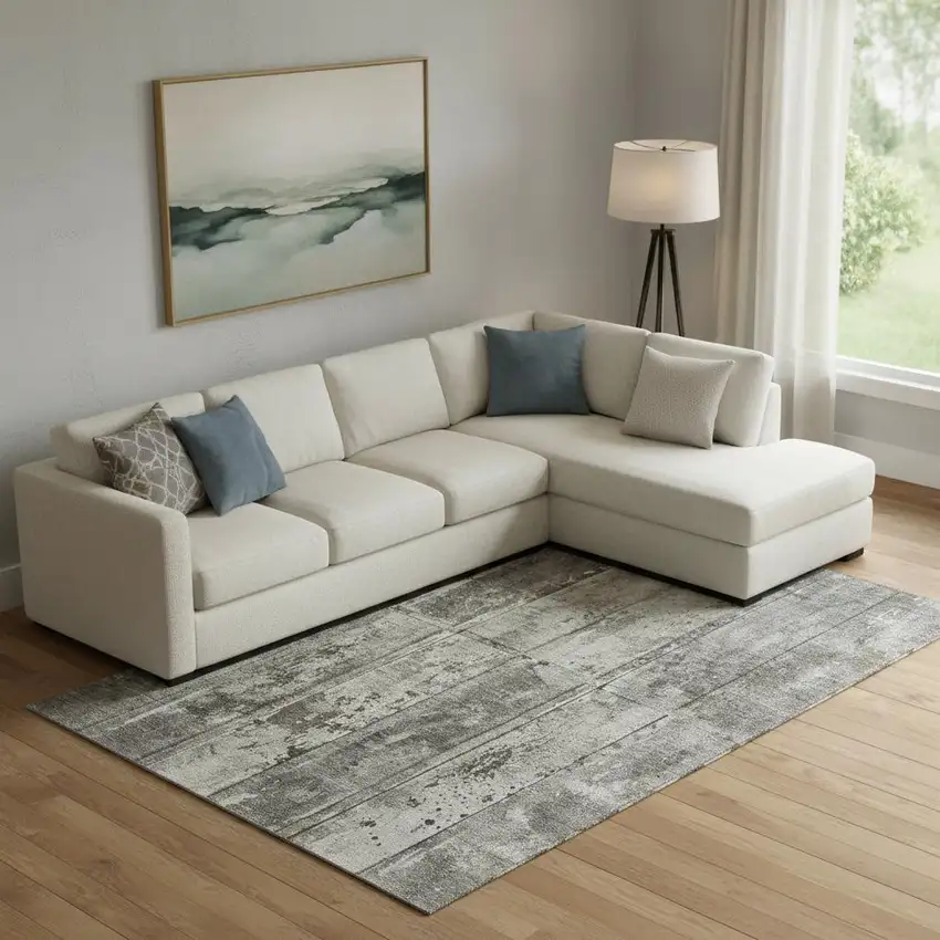 Taupe Beige And Gray Striped Washable Area Rug With UV Protection Photo 2